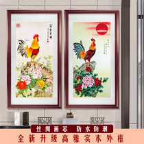 The Golden Rooster crowed solid wood framed paintings rich luck cock Chinese calligraphy and painting feng shui painting decorative painting