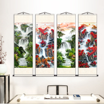 Landscape painting on the mountain living room decoration porch painting vertical version of Feng Shui Chinese painting Hongyun head calligraphy painting fortune scroll hanging painting