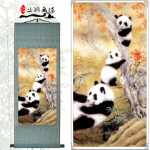 Customized Chinese characteristic silk scroll hanging painting decorative painting Panda overseas foreign affairs gift for foreigners