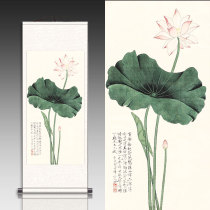 Freehand Lotus silk scroll hanging painting HD Lotus Porch restaurant bedroom decoration new Chinese painting calligraphy and painting