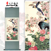 Silk scroll painting feng shui porch bedroom office peony painting vertical Chinese painting living room blossom rich decorative mural