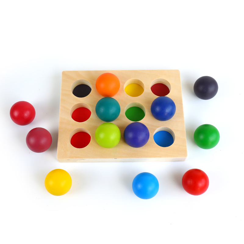 12 Hands Grip Wooden Round Ball Color Cognition Monsoon Teaching Aids Puzzle Sorting Tray Children Classified Pair Toys