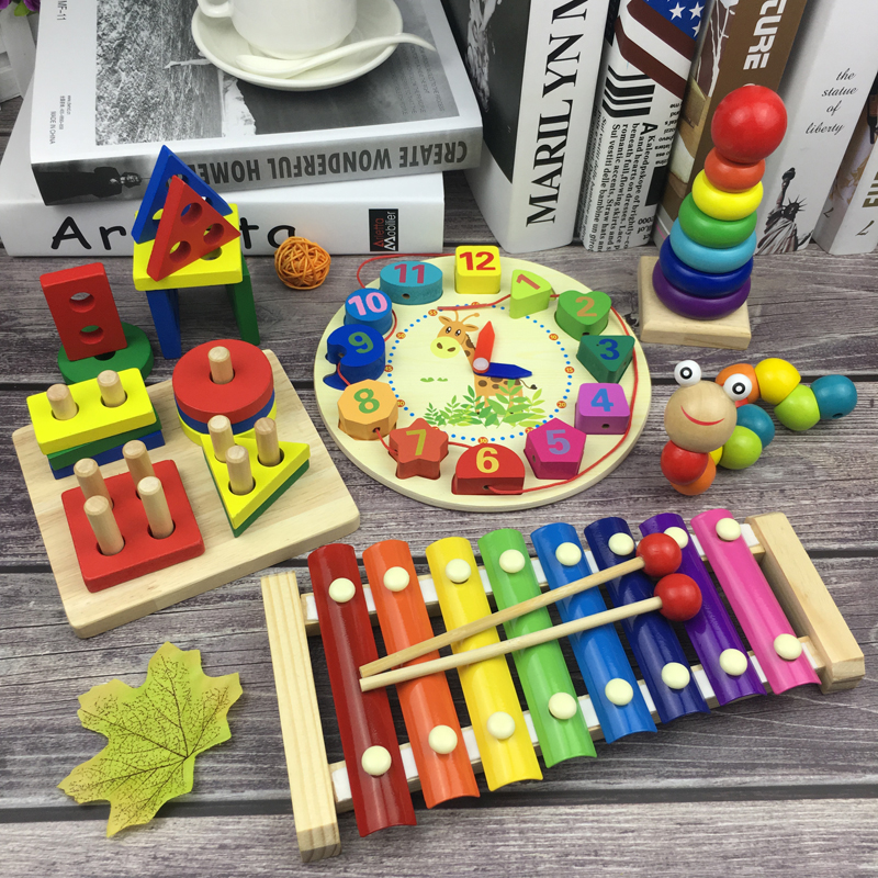 Four sets of column building blocks Puzzle Mont Teaching Aids Children Early Education Toys 1-3-year-old baby 2 Tut Shape Pairing Cognition