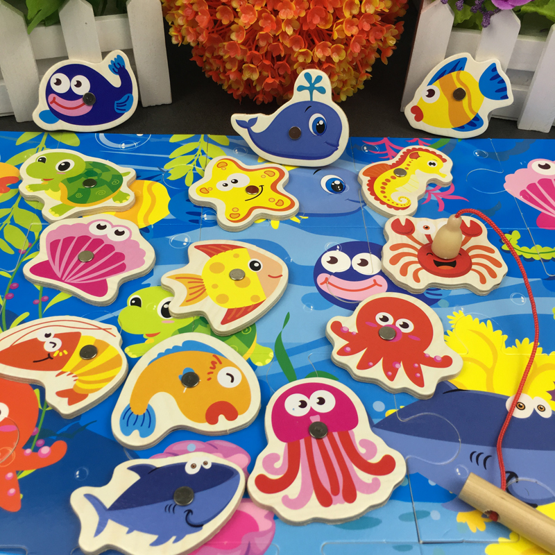 Toys for developing baby intellect 0-1-2 years old taught two puzzle enlightenment boy girl child fishing magnetism