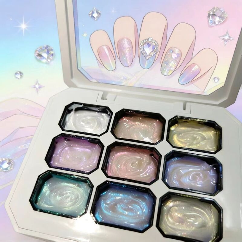 9-Color Dreamy Pearlescent Acetate Nail Polish 2026 No-Wash Pearlescent Gel Micro-Carving Painting Aurora Texture Nail Polish Gel