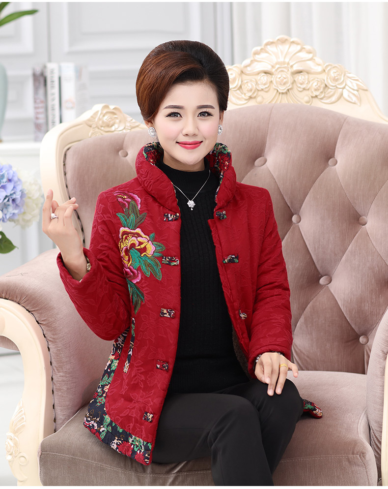 Áo gió nữ trung niên và gió già áo ấm cho mẹ áo dài cotton dày cũ phù hợp với áo khoác cotton thêu áo thun nữ tuổi 40