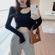 Velvet black bottoming shirt with unique and unique design long-sleeved T-shirt for women in spring and autumn sexy slim hot girl top