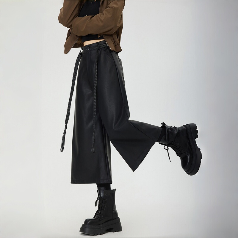 High-Waisted Cropped Pu Leather Wide-Leg Pants for Women, Autumn and Winter 2026 New Style, Casual, Slimming, Suitable for Pairing with Platform Boots, Super Photogenic Leather Pants High-Waisted Cropped Pu Leather Wide-Leg Pants for Women, Autumn and Winter 2026 New Style, Casual, Slimming, Suitable for Pairing with Platform Boots, Super Photogenic Leather Pants