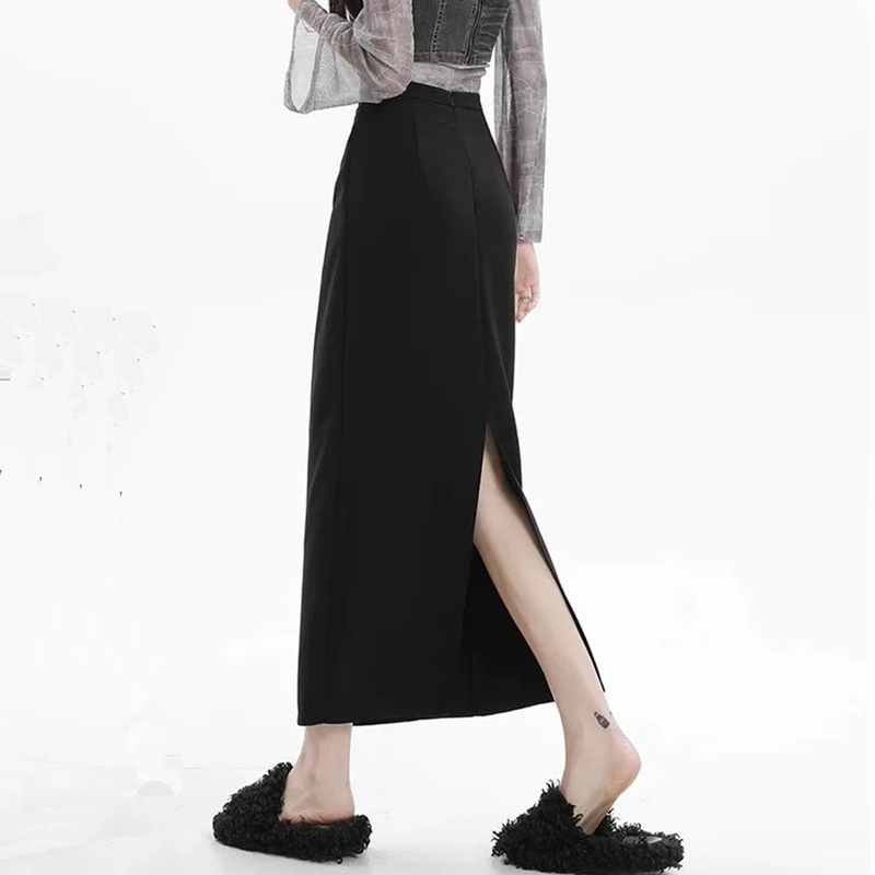 Black Suit Skirt for Women, Spring and Autumn 2026 New Style, High-Waisted A-Line Drape Straight-Cut Slit Pencil Skirt