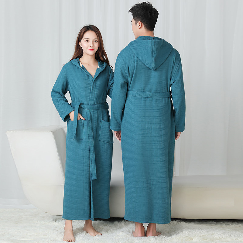 Pure cotton thickened and lengthened towel material bathrobe hotel couple a pair of white nightgown hooded bathrobe male and female water-absorbing winter