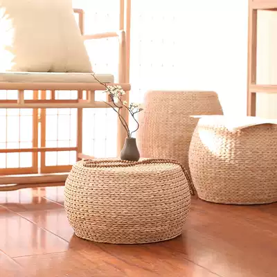 Straw woven tatami tea table cushion ground cushion pastoral futon cushion thickened tatami window round stool