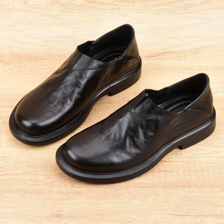 Genuine Leather Fashionable Leather Shoes, Summer Men's Slip-On Retro Business Shoes, Versatile Slip-On Casual Breathable Soft-Soled Shoes
