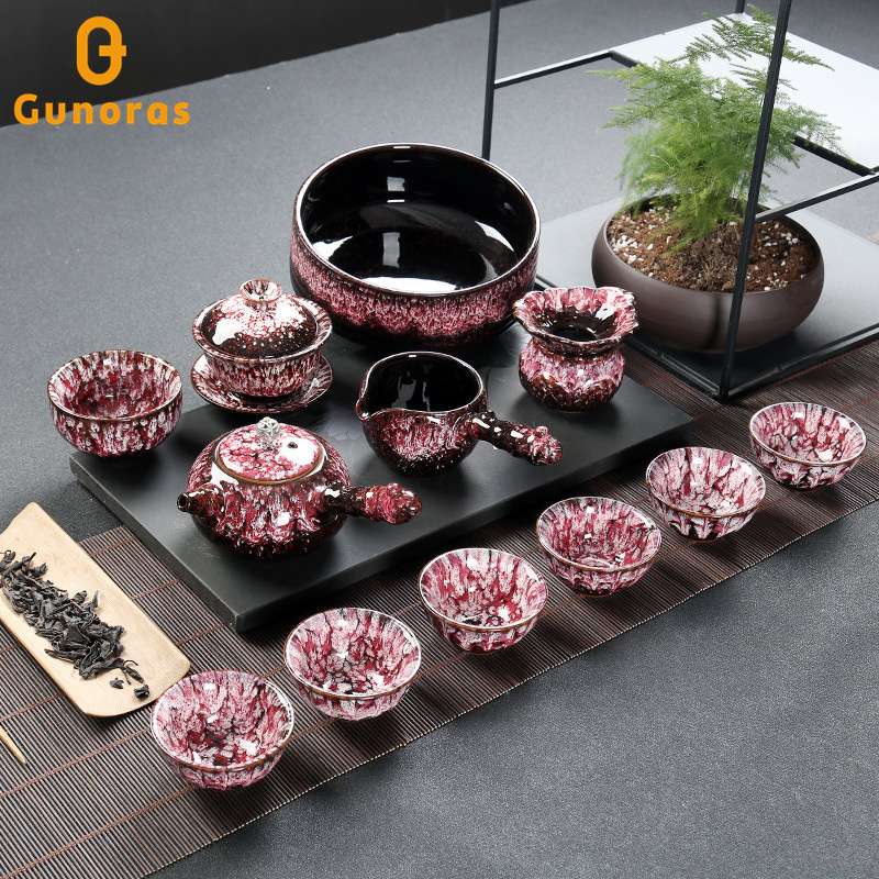 Kung Fu Tea Set, Jianzhan Kiln-Fired, Jun Kiln-Style, High-End Side-Handle Teapot for Office Reception, Home Use, Gift Box Set Kung Fu Tea Set, Jianzhan Kiln-Fired, Jun Kiln-Style, High-End Side-Handle Teapot for Office Reception, Home Use, Gift Box Set