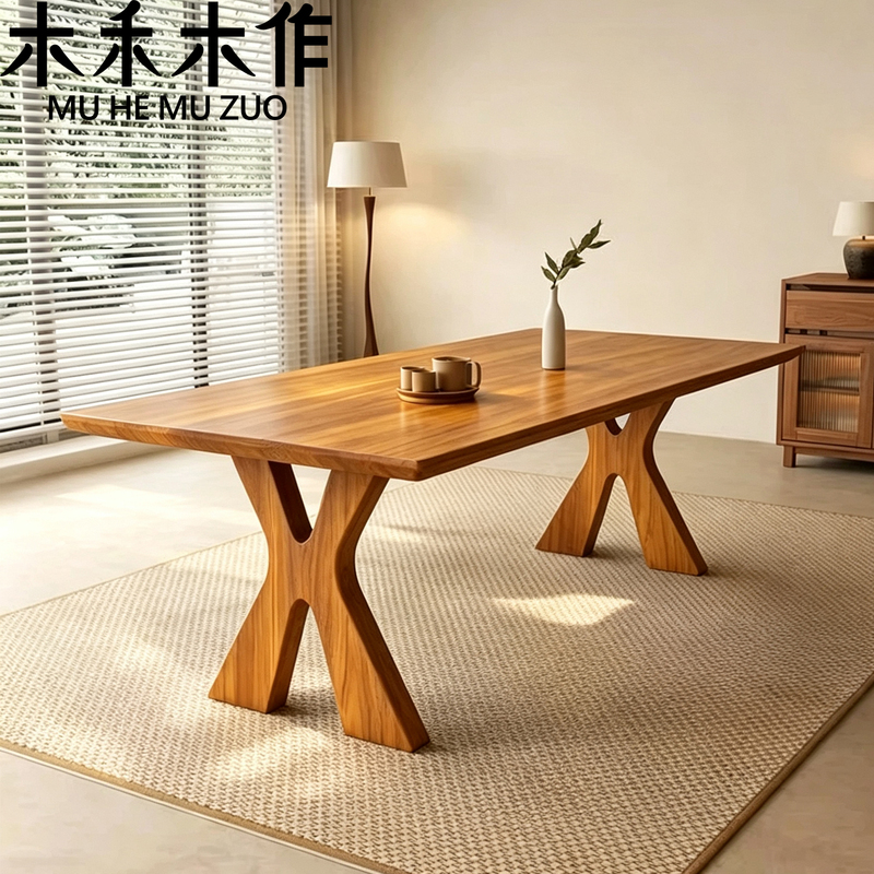Myanmar Wawcheng Teak Solid Wood Dining Table, Rectangular, Song-Style Aesthetic, Natural Wood Tea Table, Designer Model, High-Quality Table