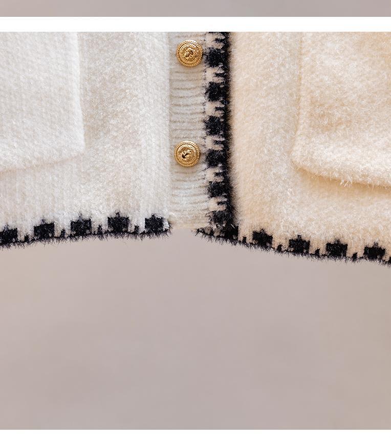 Cardigan tricoté de style Xiaoxiang 2023 automne et hiver nouvel article, pull col en V en fourrure de vison chenille manteau pour femme_voghion.com