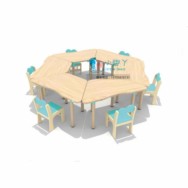 New kindergarten sub-game table Children's log trapezoidal table game table handmade table Multi-layer board wooden desks and chairs