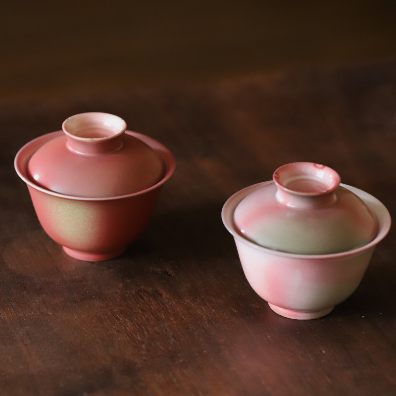 Jingdezhen Firewood Burning Lid Bowl single tea bowl Artisanal Creative Su powder red Gongfu Tea with ceramic household