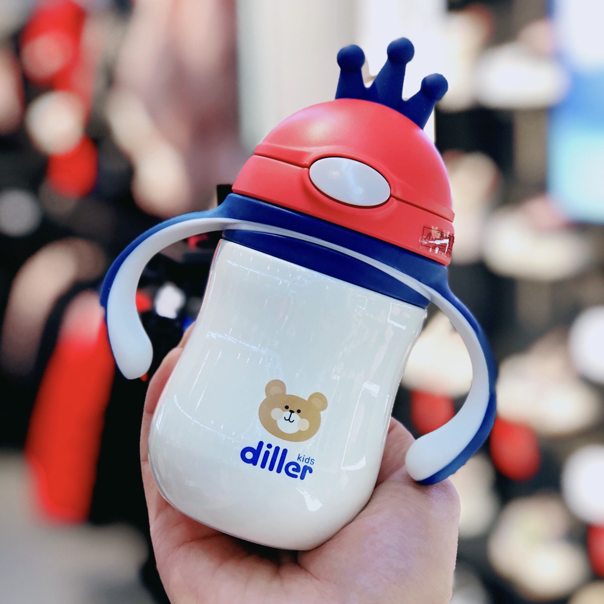 Children's insulated cup with straw handle Dual-purpose six-month school drinking cup baby water glass anti-leakage and anti-choking with gravity ball