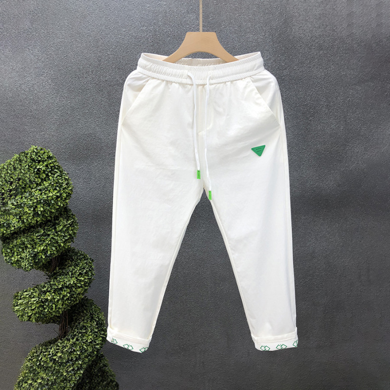 Musonmu High-End Men's Casual Pants Summer Thin Style Youth Cropped Pants Men's White Slim-Fit Pants Trendy