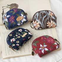 New middle-aged and elderly pastoral style retro cotton flower mini zipper small wallet womens small cloth bag coin purse