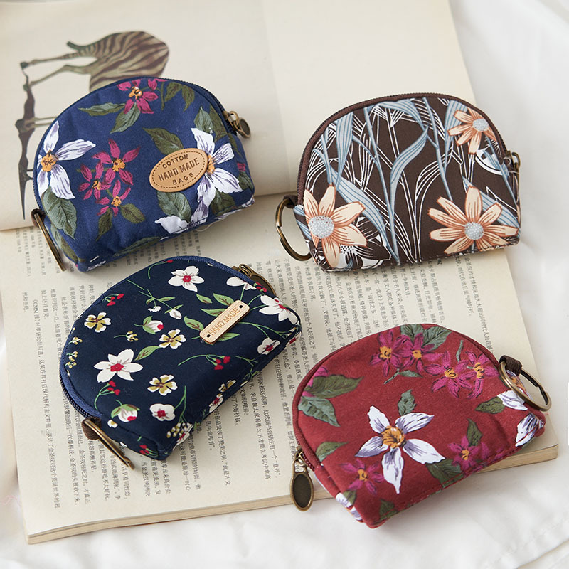 New Style Vintage Cotton Floral Mini Zipper Wallet for Middle-Aged and Elderly Women, Small Cloth Bag Coin Purse
