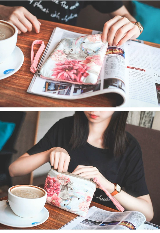 Ví điện thoại di động nữ túi xách tay ví vải nghệ thuật retro và nghệ thuật Sen nhỏ tay túi cotton và vải lanh túi dài