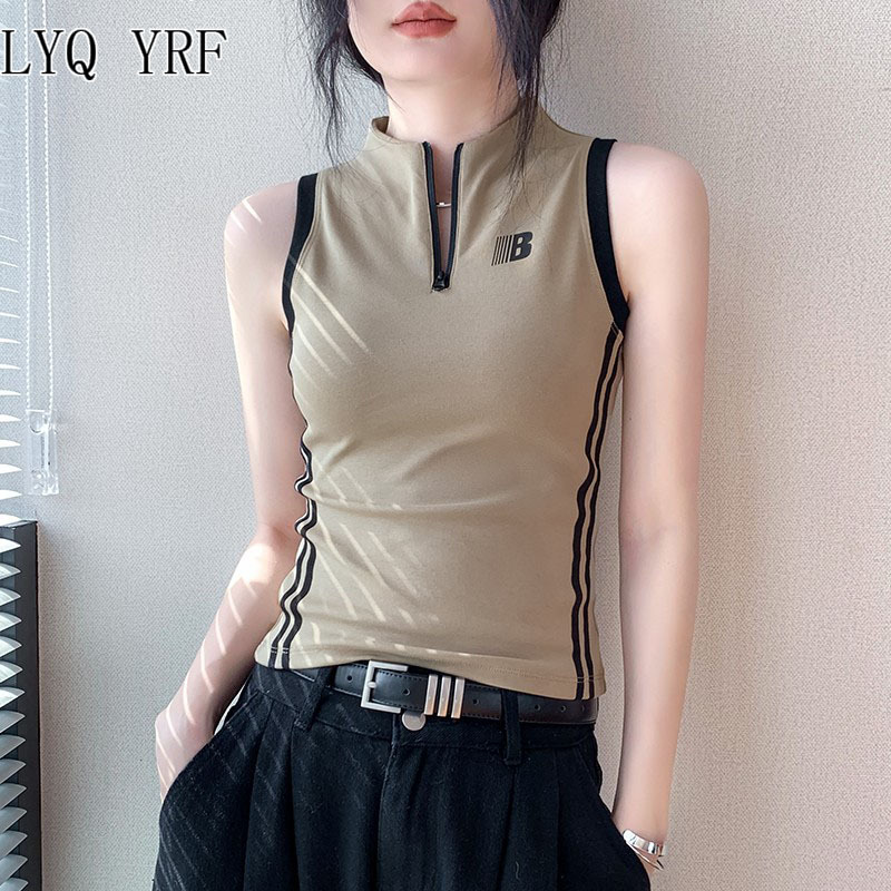 Lyq Yrf Zipper Stand Collar Vest for Women 2025 Spring and Summer Slim Fit Inner Layer Base Shirt Two-Color Sports Sleeveless Top