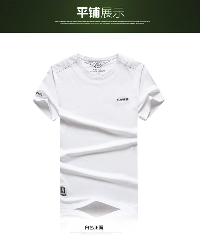 Jeep Shield quầy hàng chính hãng áo thun NIAN JEEP nam ngắn tay áo thun cotton rộng cổ tròn áo polo lacoste