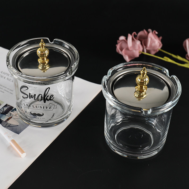 Glass Ashtray with Anti-Fly Ash Feature, Creative Design for Home Use in the Living Room, Light Luxury and High-End Feel, Windproof Ashtray with Lid for Office and Dormitory