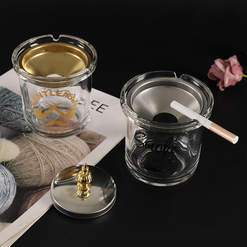 Glass Ashtray with Anti-Fly Ash Feature, Creative Design for Home Use in the Living Room, Light Luxury and High-End Feel, Windproof Ashtray with Lid for Office and Dormitory