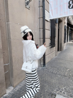 Eva君君酱海军领软糯水貂毛针织开衫外套女甜美纯欲保暖毛毛上衣