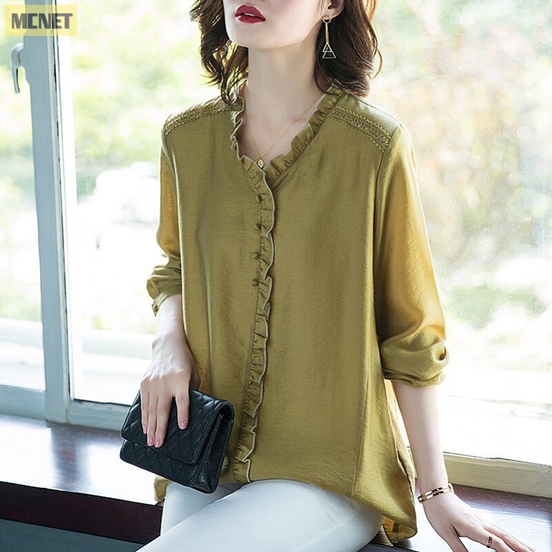 Large Size Women's Dress Long Sleeve Shirt Woman 2020 Autumn Clothing Loose Fat MM Shirt Minimu ear Side Loose Early Autumn Blouse