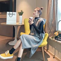Fat sister plus size knitted two-piece sweater base shirt vest skirt hooded long loose thin aged women
