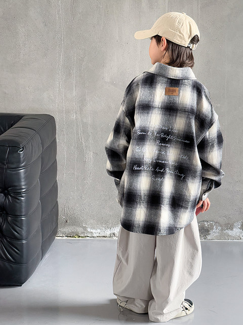 Children's Clothing Boys' Shirts Spring and Autumn 2025 New Autumn Boys' Shirts for Older Children Long-Sleeved Jackets Cool and Trendy