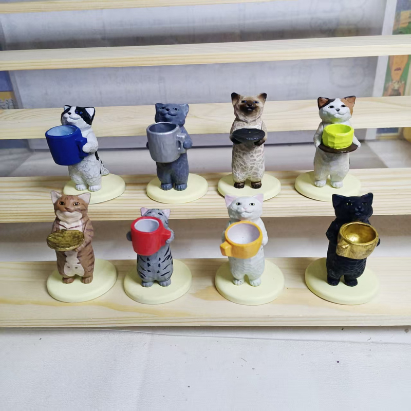 In Stock, Authentic Japanese So-Ta Nekomori Cat Figurine, Cat Holding a Cup Asking for Delicious Food, Gashapon