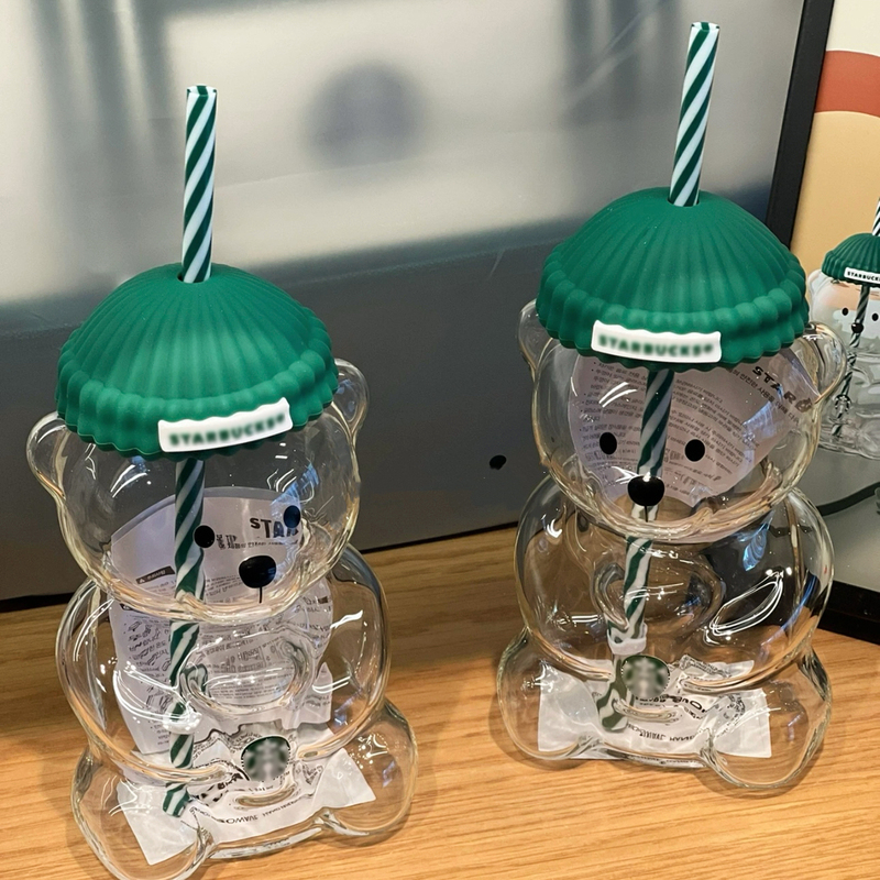 North American Bear Glass Straw Cup, High-Looking, Heat-Resistant, Large-Capacity Coffee Cup, New Birthday Gift for Girls and Kidsren