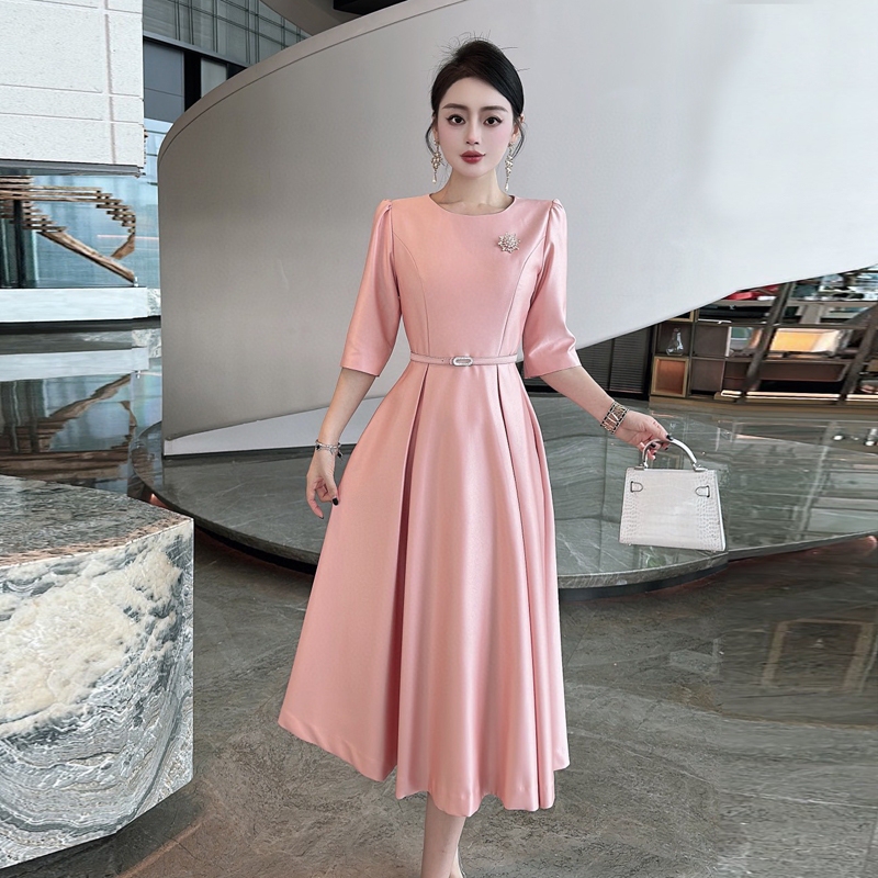 Elegant Apricot Pink Dress, New Spring and Autumn Style, Hepburn Style, Retro, Simple, Three-Quarter Sleeves, Waist-Cinching, Slimming Purple Dress Elegant Apricot Pink Dress, New Spring and Autumn Style, Hepburn Style, Retro, Simple, Three-Quarter Sleeves, Waist-Cinching, Slimming Purple Dress