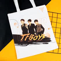 tfboys peripheral canvas bag with zipper inner bag portable canvas bag student Wang Junkai Wang Yuan Yee Qian