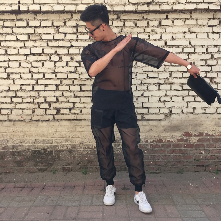 Quan điểm trắng organza, lỏng lẻo chân hậu cung quần, thiết kế ban đầu menswear thương hiệu