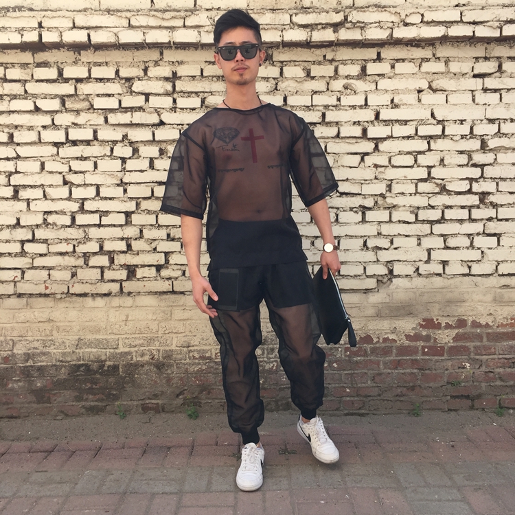 Quan điểm trắng organza, lỏng lẻo chân hậu cung quần, thiết kế ban đầu menswear thương hiệu