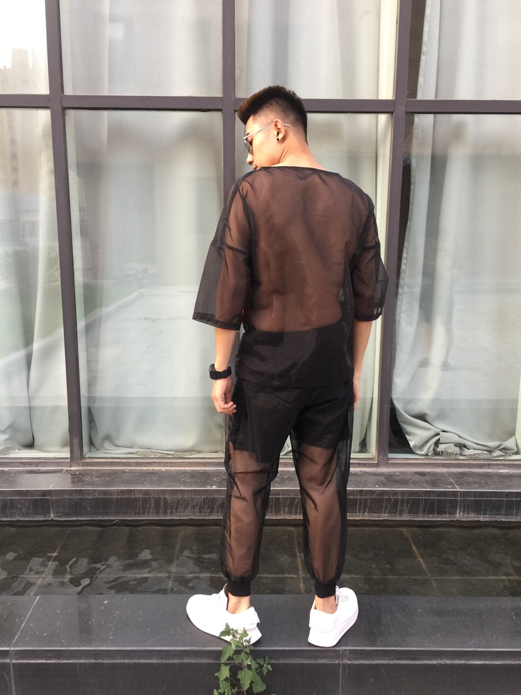 Phối cảnh organza, sexy chân đen quần hậu cung lỏng lẻo, gốc thiết kế thích hợp menswear thương hiệu