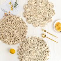 Japanese-style home casserole flower-shaped corn husks handmade straw plus insulated tea mat table mat heat-resistant mat plate cup placemat