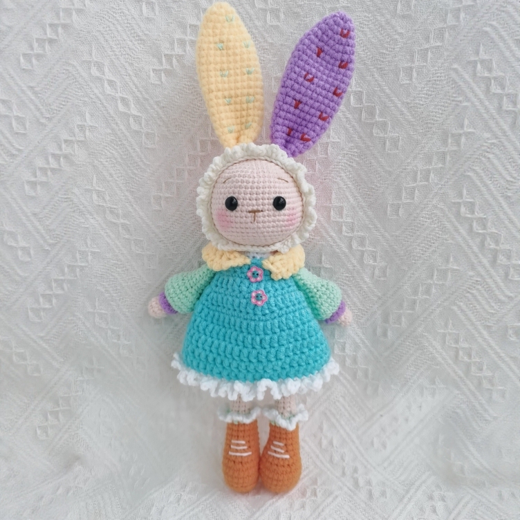 Wool Knitted Bunny Finished Crochet Doll Dopamine Rainbow Color Rabbit Knitted Doll Doll Toy Ornaments