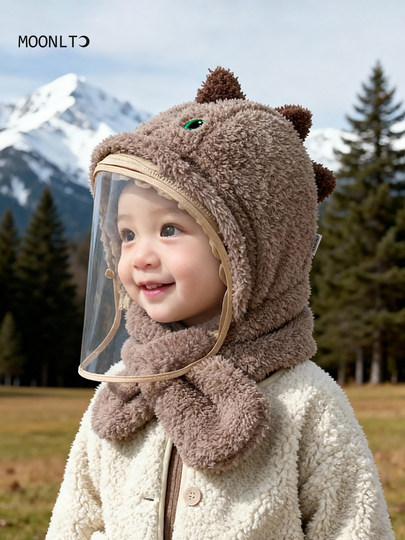 Baby hat winter outdoor warm cycling for men and women, children's ear protection hat, windproof mask, baby scarf all in one