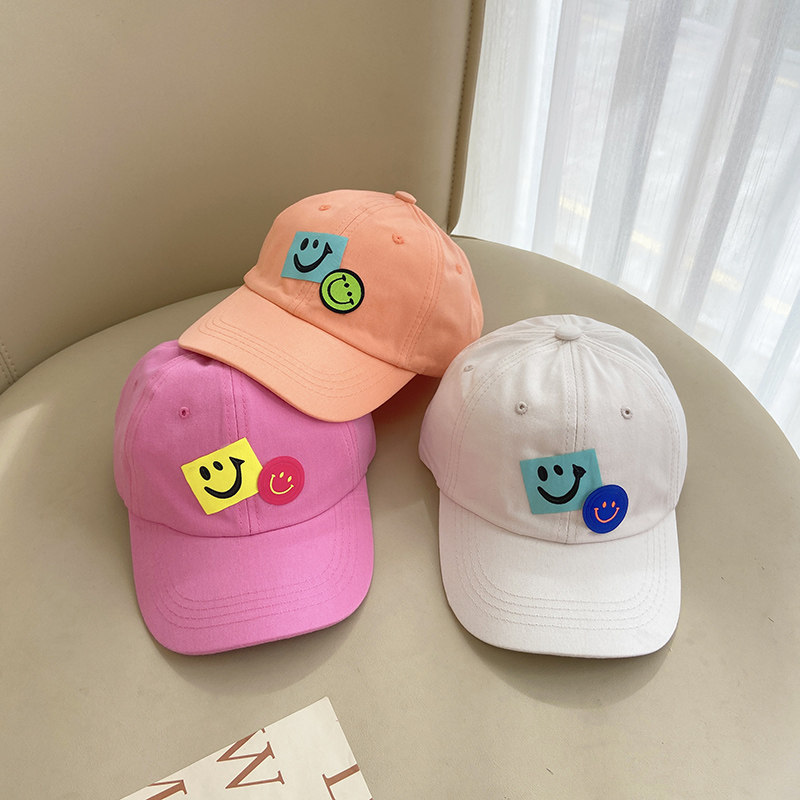 Two smiling faces spring and summer cotton children's baseball cap casual peaked cap boys and girls baby sunshade hat tide