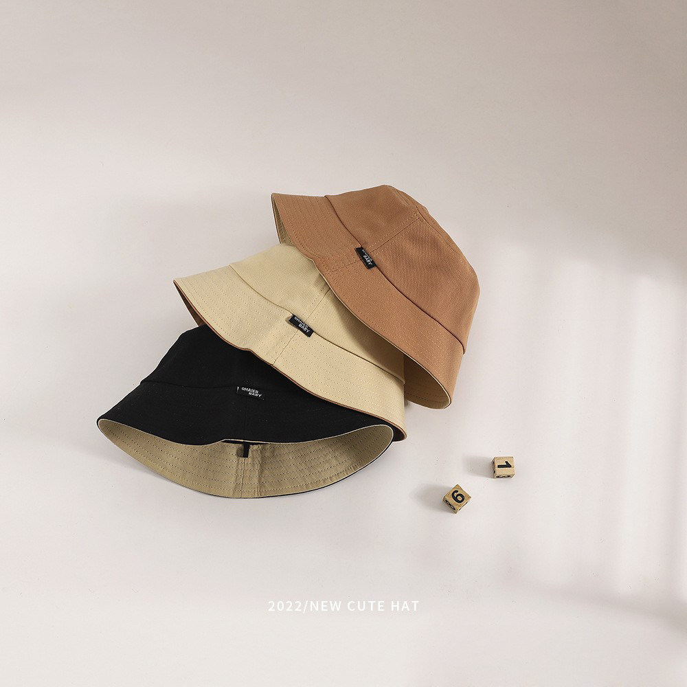 Day Department Brief Child fisherman's hat pure color 100 lap male and female child flat top basin hat out for beach-baby bucket cap