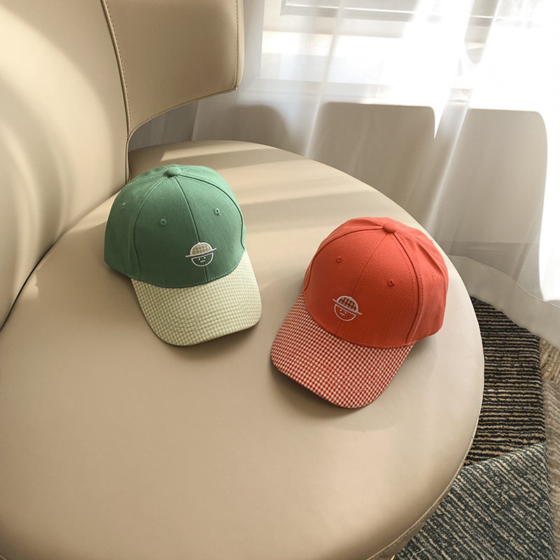 Korean Ensemble Children Hats Spring Summer New Collared Plaid Cartoon Baseball Cap Suntan Baseball Cap Toddler Baseball Cap