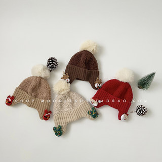 Christmas Big Pom-Pom Children's Hat Winter Thickened Warm Baby Infant Windproof Fleece Newborn Ear Protection Hat
