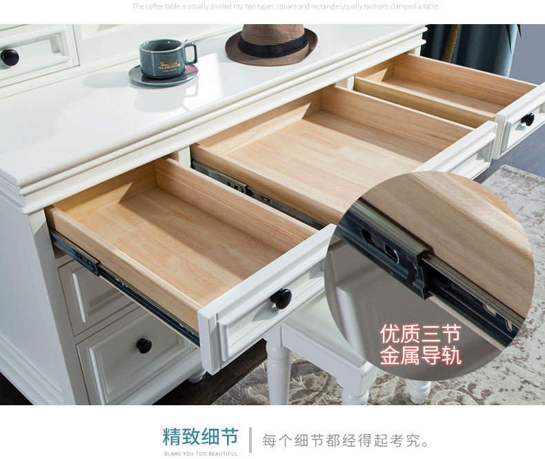Bàn trang điểm Mỹ phòng ngủ gỗ rắn bàn một tối giản hiện đại lưới bàn trang điểm màu đỏ nữ với đèn công suất lớn - Bàn bàn máy tính nhỏ gọn
