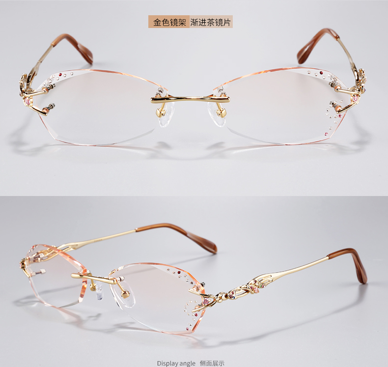 Với chống ánh sáng màu xanh thành phẩm cận thị viễn thị kim cương cắt- cạnh kính frameless kính khung siêu ánh sáng nữ mô hình màu phẳng ánh sáng
